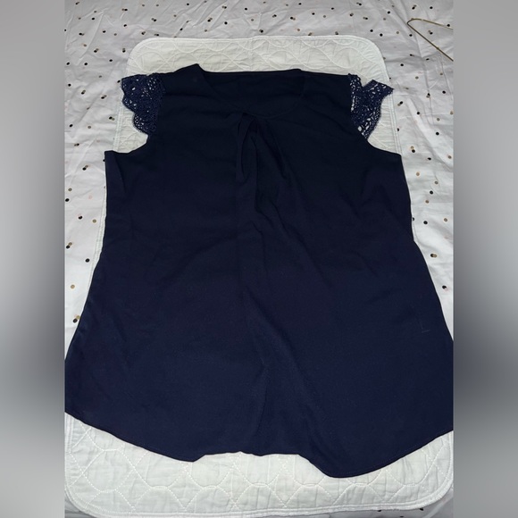 Light navy blue top with cap sleeve. - Picture 2 of 4